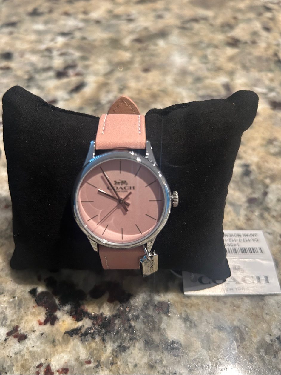 Coach Pink Leather Strap Watch With Silver Case